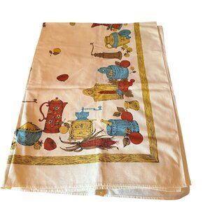Vtg Tablecloth Cotton Primitive Colonial Cottage Americana Retro Thanksgiving